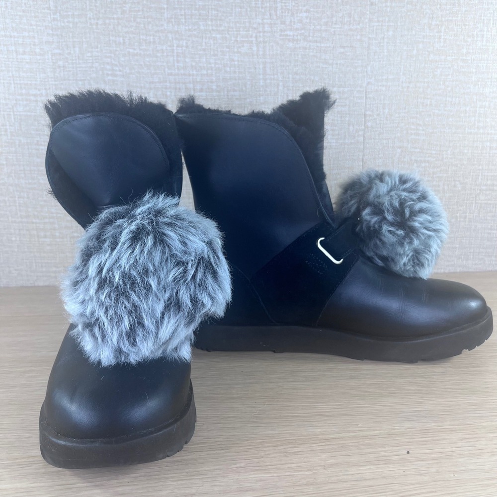 UGG Isadora Black Leather Suede Pom Pom Waterproof Winter Boots Women 11 1018605 - Picture 11 of 11